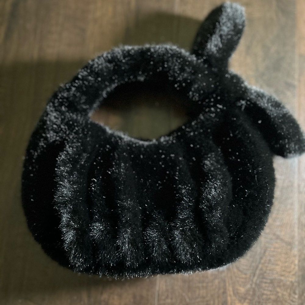Black Plush Bow Mini Bag